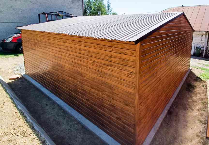 Plechová garáž 6m x 6m, sedlová střecha, 2x vrata dveře TS24 - foto 2