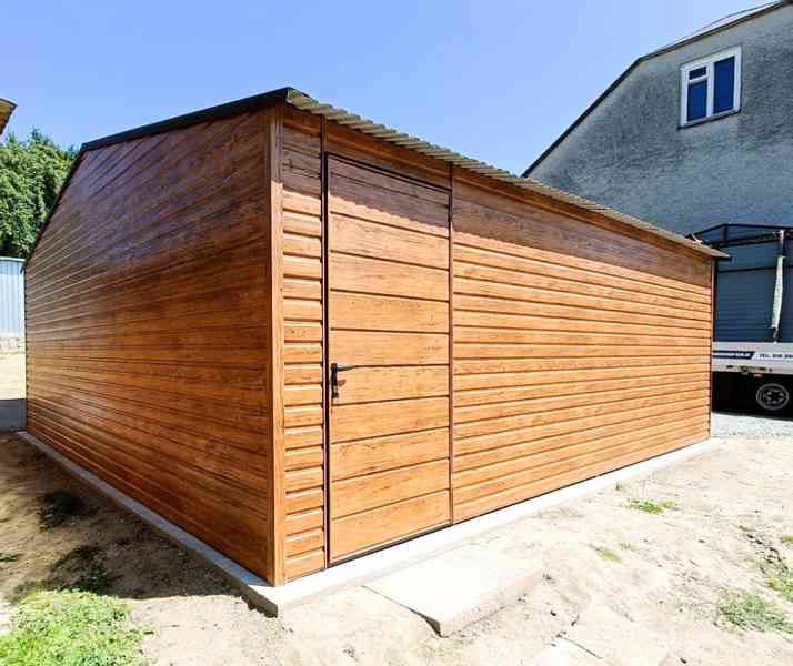 Plechová garáž 6m x 6m, sedlová střecha, 2x vrata dveře TS24 - foto 4