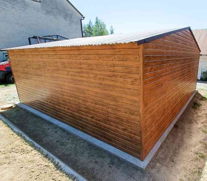 Plechová garáž 6m x 6m, sedlová střecha, 2x vrata dveře TS24 - foto 3