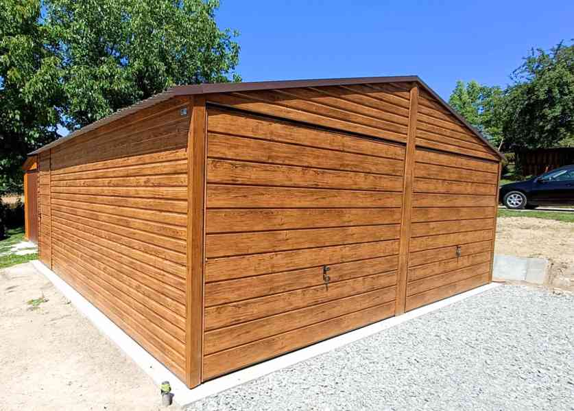 Plechová garáž 6m x 6m, sedlová střecha, 2x vrata dveře TS24 - foto 7