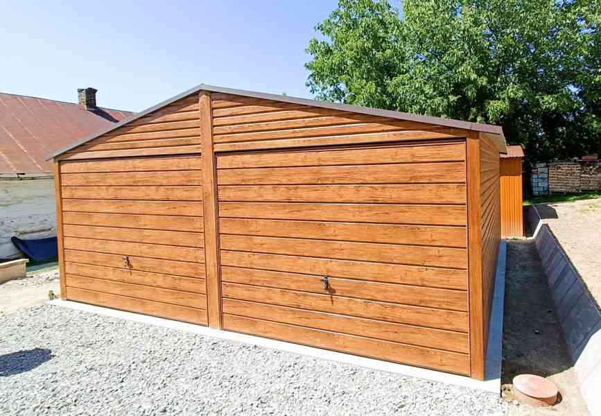 Plechová garáž 6m x 6m, sedlová střecha, 2x vrata dveře TS24 - foto 5