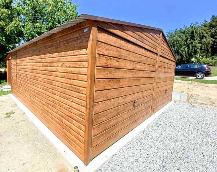 Plechová garáž 6m x 6m, sedlová střecha, 2x vrata dveře TS24 - foto 6