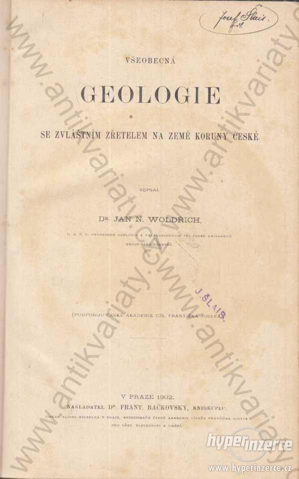 Všeobecná geologie Jan N. Woldřich 1902 - foto 1