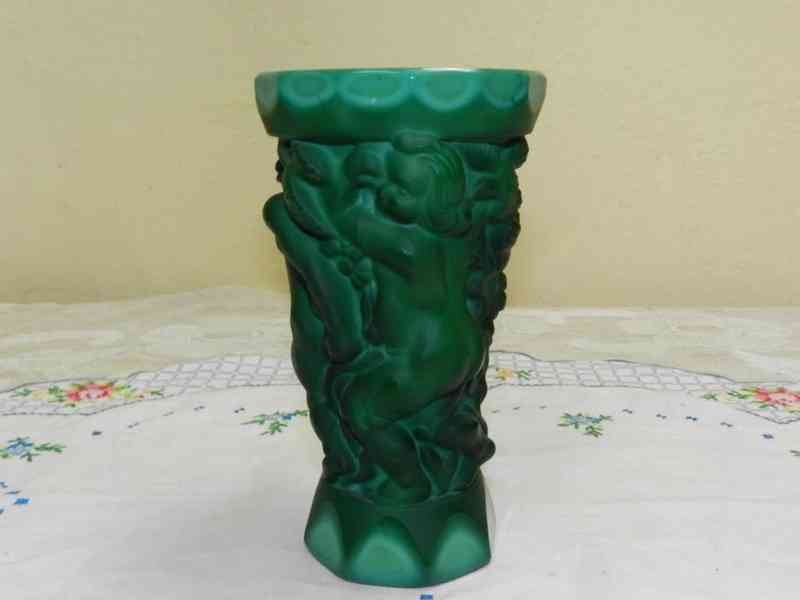 Hezká Art Deco zelená Váza Putti Malachit Jade - foto 1