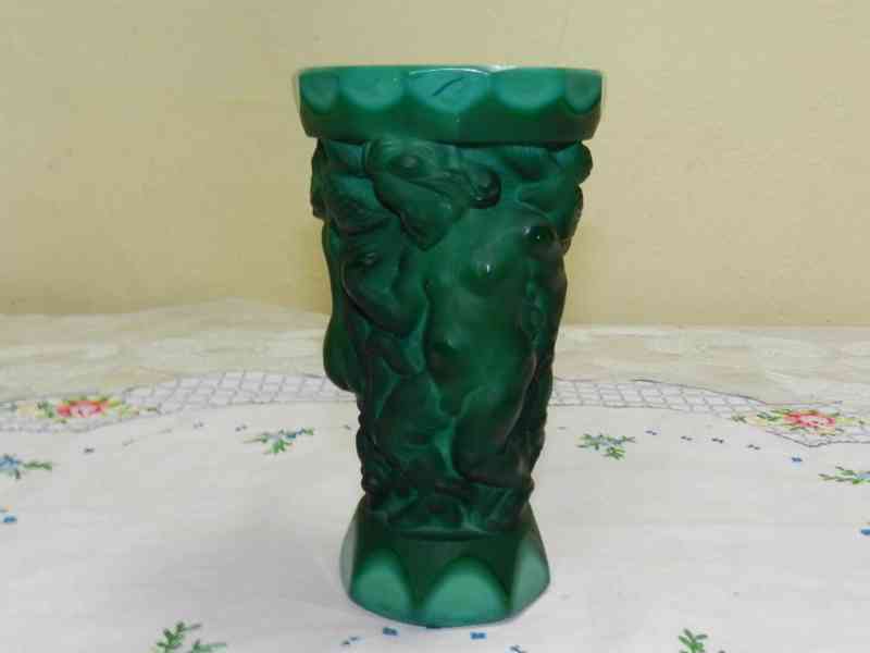 Hezká Art Deco zelená Váza Putti Malachit Jade - foto 4