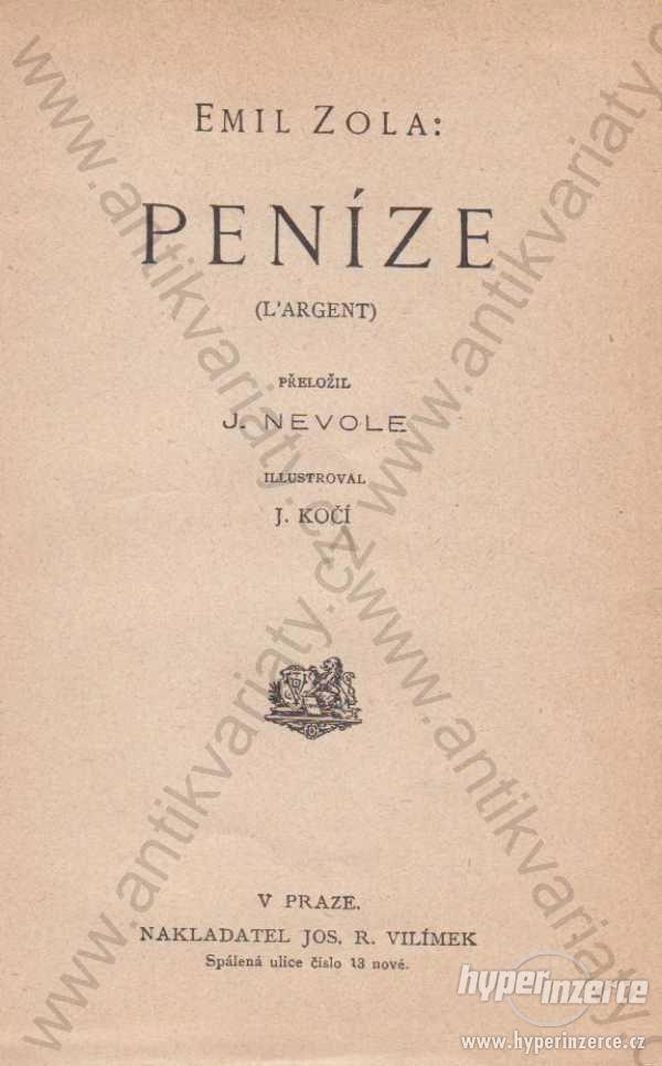 Peníze Emile Zola ilustrace: J. Kočí 1924 - foto 1