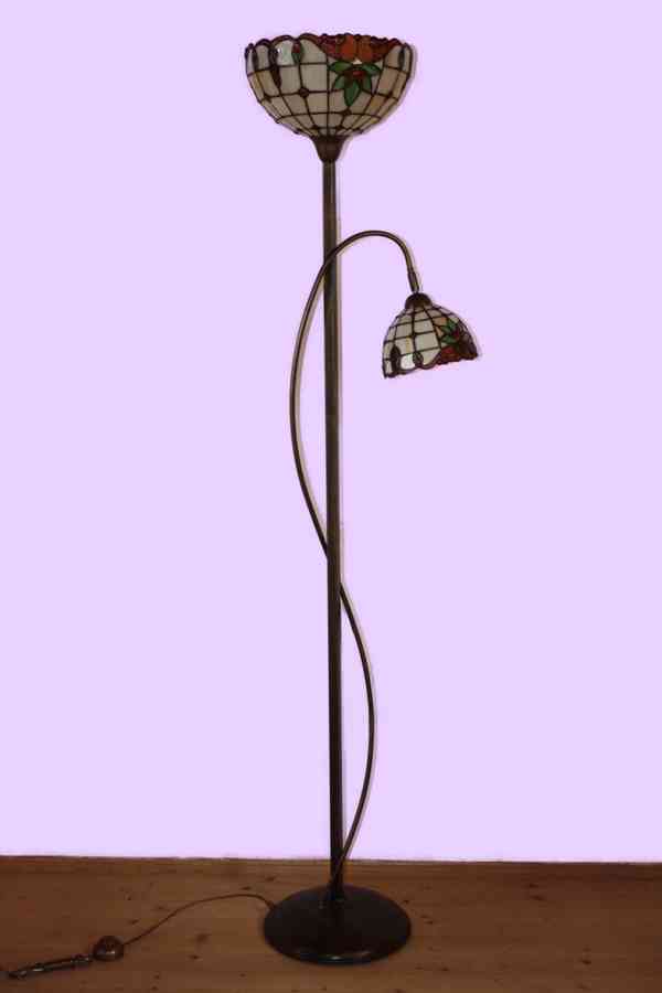 Stojací lampa Tiffany s regulací menšího stínidla-nová