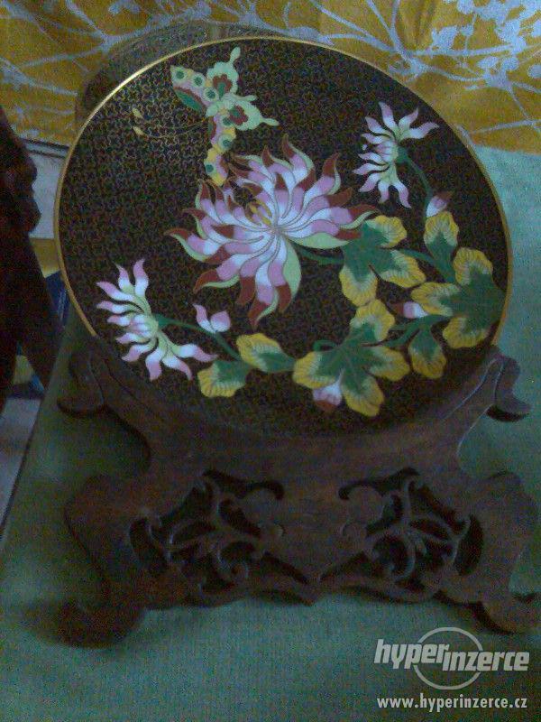 Krásný malovaný bronzový talíř (China).Ruční práce - foto 1