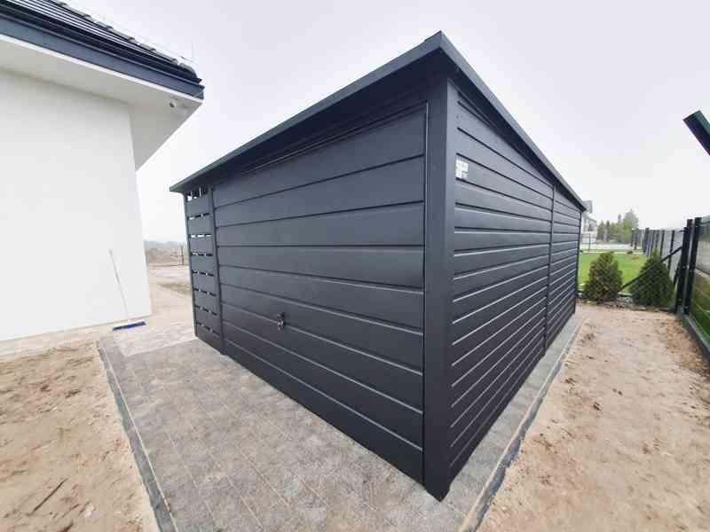 Plechová garáž 3x6 + přístřešek - vrata - antracit - TS537 - foto 5