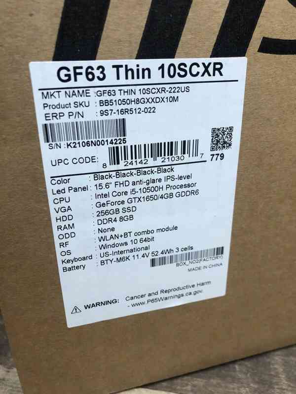 * SEALED MSI GF63 Thin i5 GTX 1650 MaxQ 8GB 256GB   - foto 2