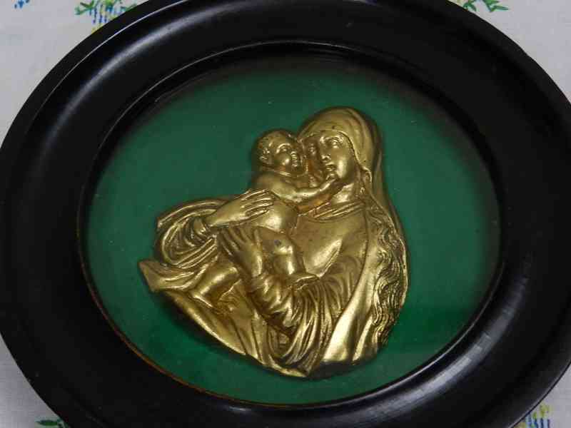 Velmi starý dřevěný Obrázek zlacená Madona s Ježíškem - foto 4