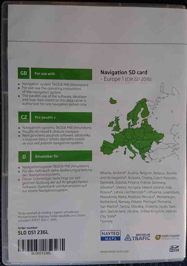 Prodám originál SD kartu - mapy pro navigaci ŠKODA  - foto 2