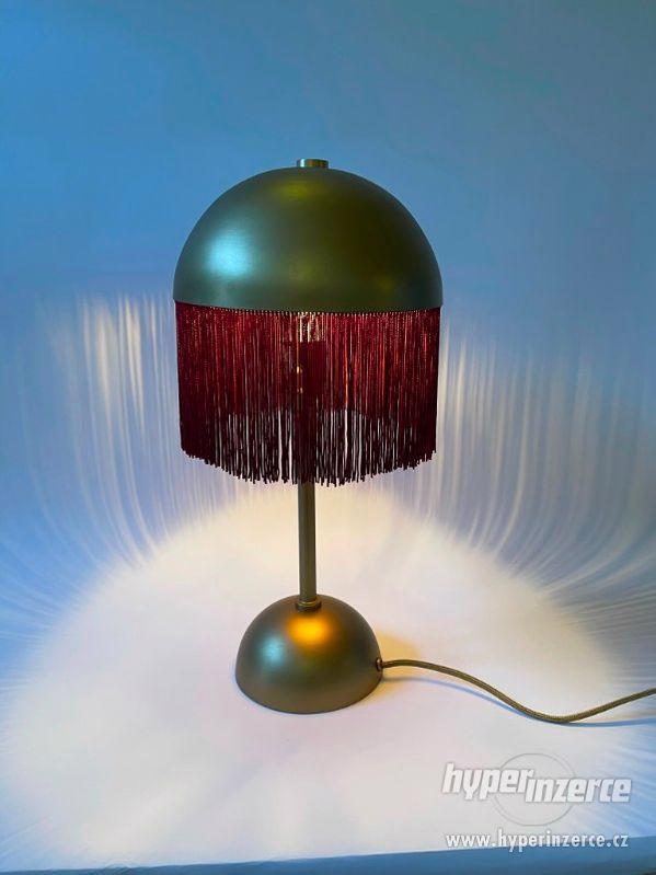 Stolní kovová lampa s třásněmi - zlatá - foto 2
