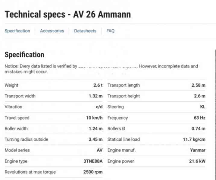 2.6t/1.24m válec tandem Ammann AV26 - foto 7
