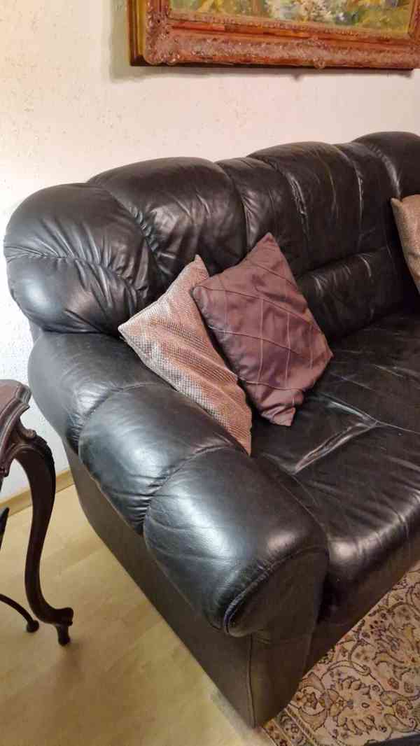 Sedací souprava kožená černá třídílná - foto 2