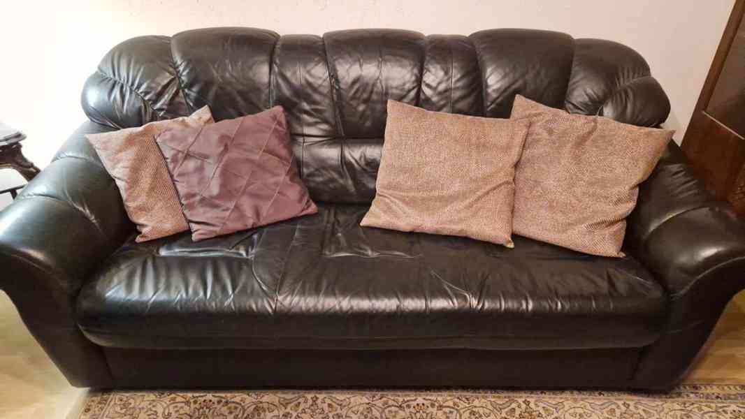 Sedací souprava kožená černá třídílná - foto 3