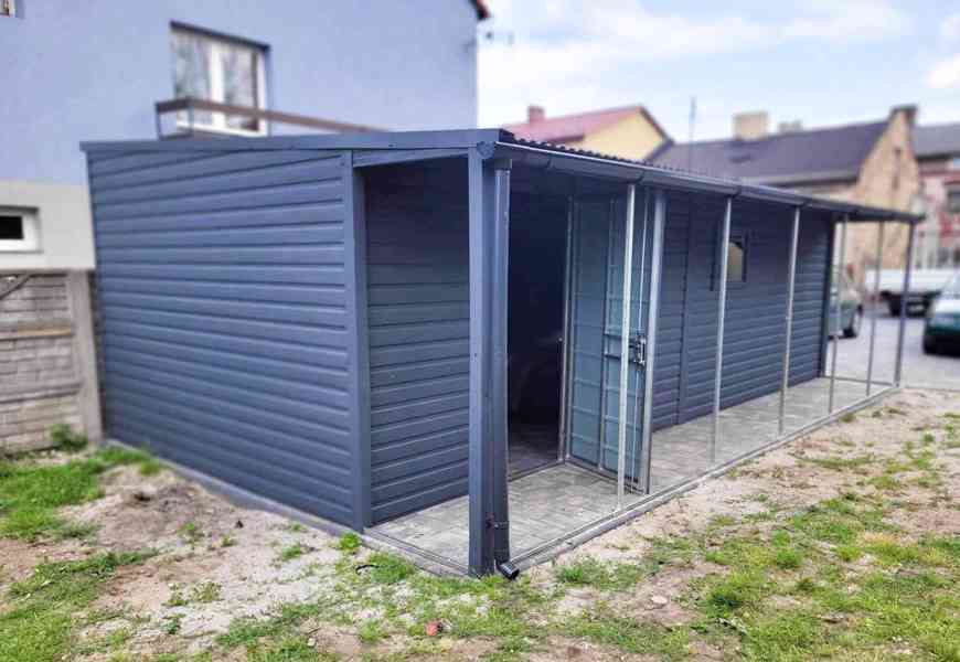 Plechová garáž 3,3m x 7m, bočni spád, výklopná vrata TS376 - foto 2
