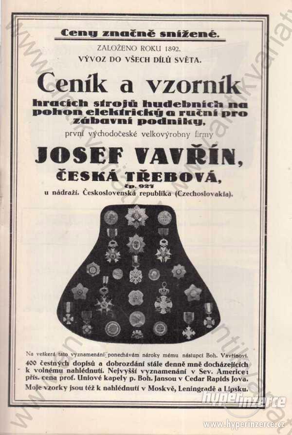 Ceník a vzorník hracích strojů hudebních 1923 - foto 1