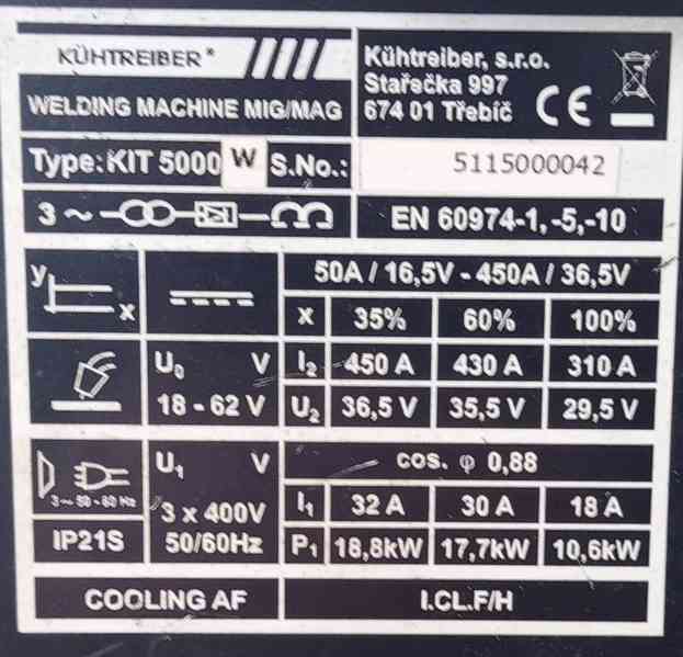 MIG/MAG svářečka Kühtreiber KIT 5000 - foto 2