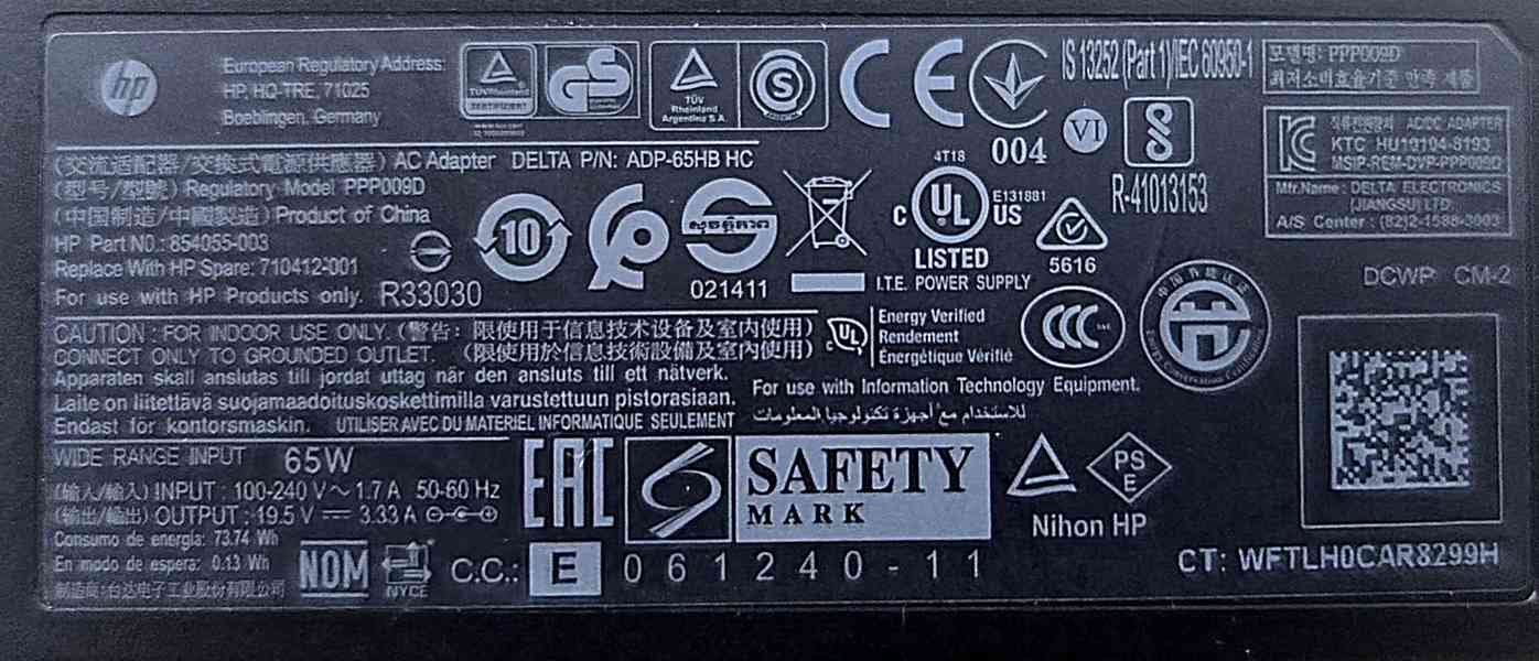 ORIGINÁL HP 65W napájecí adaptér zdroj 19,5V/3.33A - PPP009C - foto 5