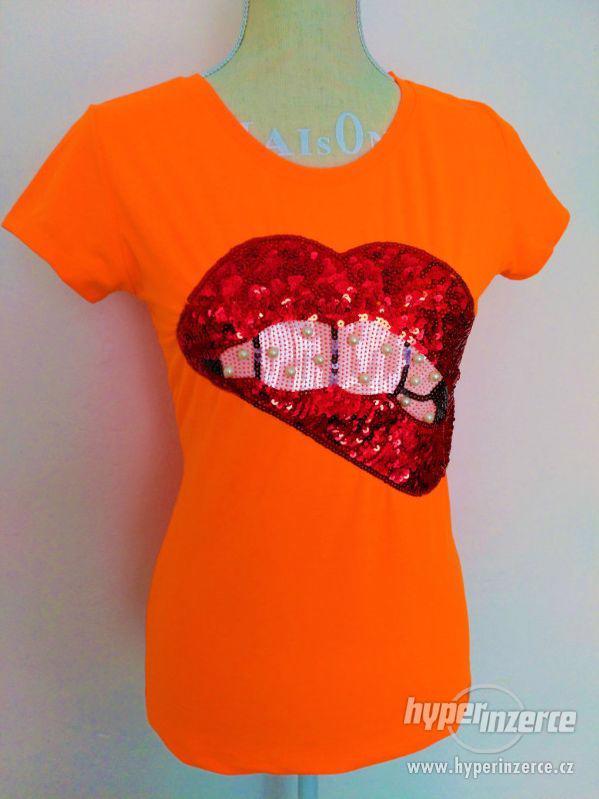 Tričko s pusou - modré, růžové, oranžové - foto 2
