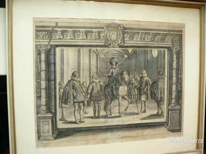 Drezúra koní, Pluvinel z  r. 1666, orig. rytina - foto 3