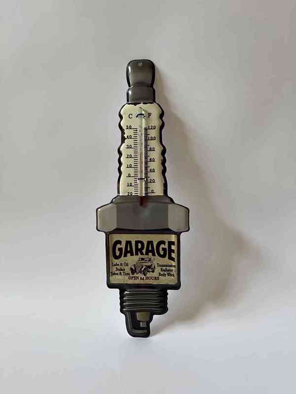 Plechový teploměr - garage