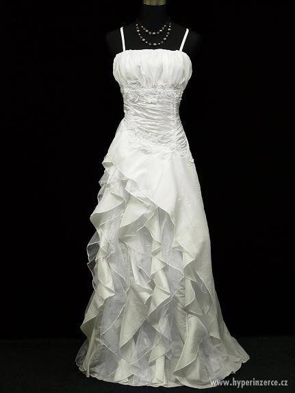Levné dlouhé svatební šaty bílé nové s volány výprodej