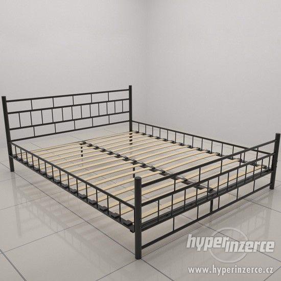 Luxusní kovová postel 140X200cm - černá, rovná - foto 2