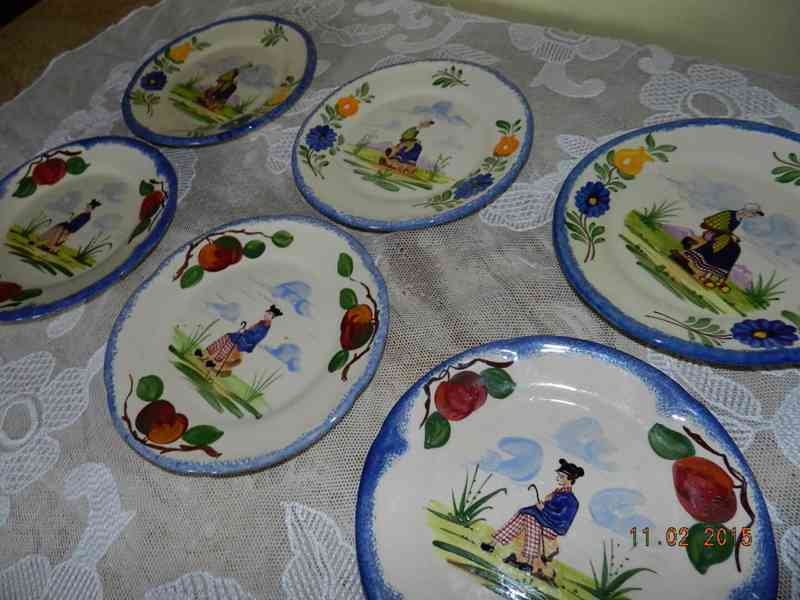 Sada krásné staré ručně malované talíře - Francie - foto 4