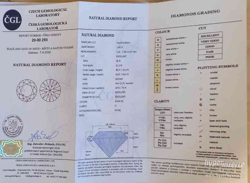 Kulatý přírodní briliant, 1,42 ct, H, I1 - foto 2