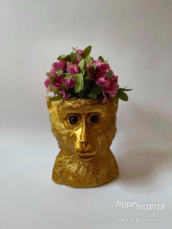 Opice hlava zlatá - obal na květináč - foto 1