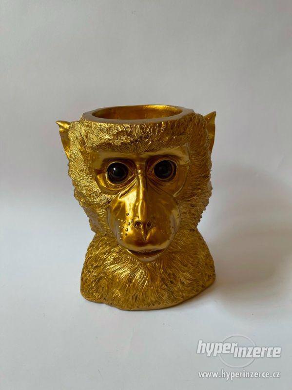 Opice hlava zlatá - obal na květináč - foto 3