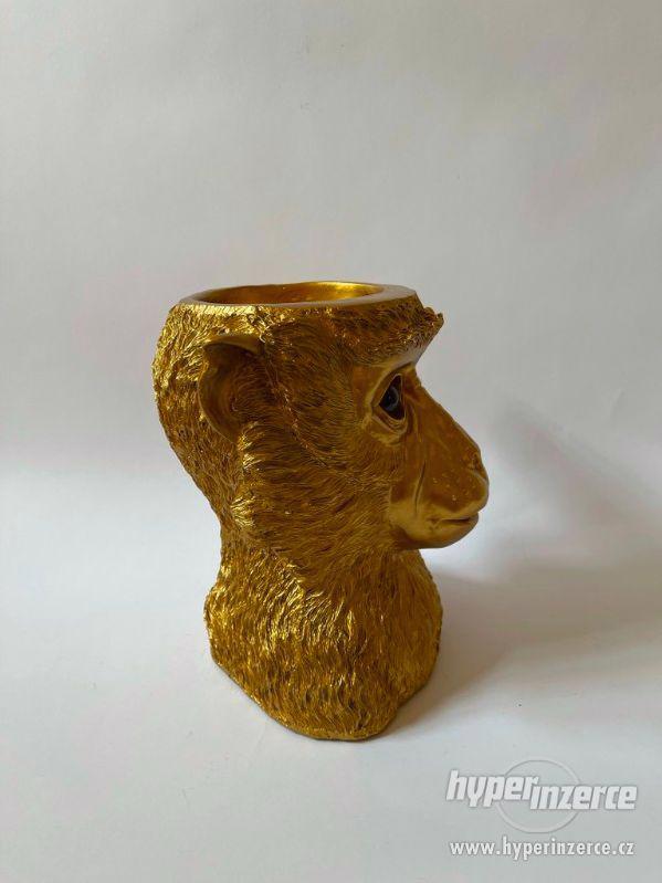 Opice hlava zlatá - obal na květináč - foto 5