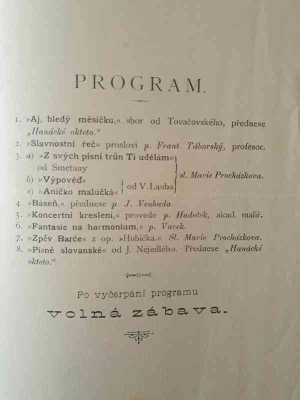  Pozvání k slavnostnímu večeru - Moravská beseda Praha 1887 - foto 2
