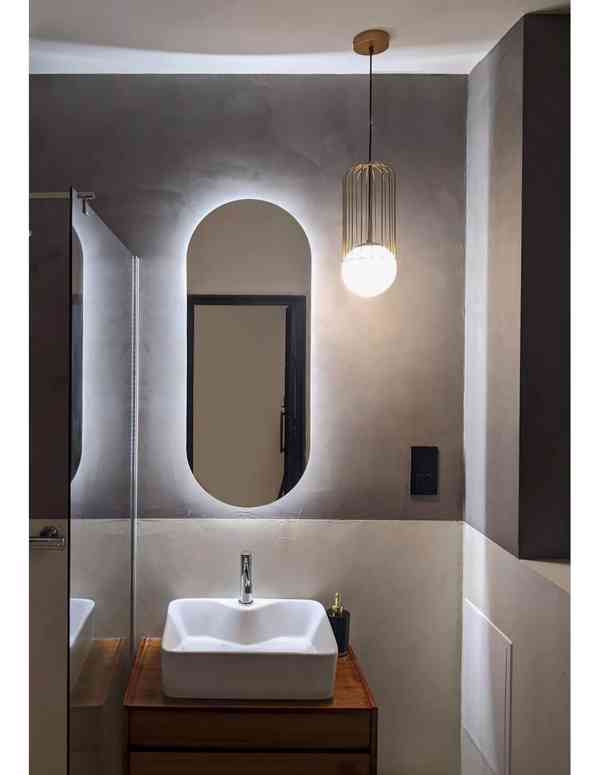 Oválné koupelnové zrcadlo ve dvou částech s osvětlením - NIK