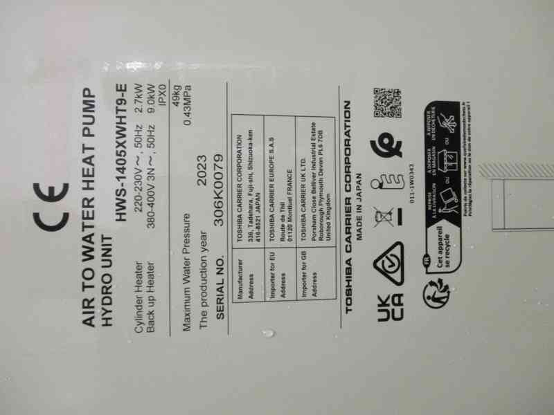 Tepelné čerpadlo Estia Toshiba 16kW - vzduch-voda - foto 5