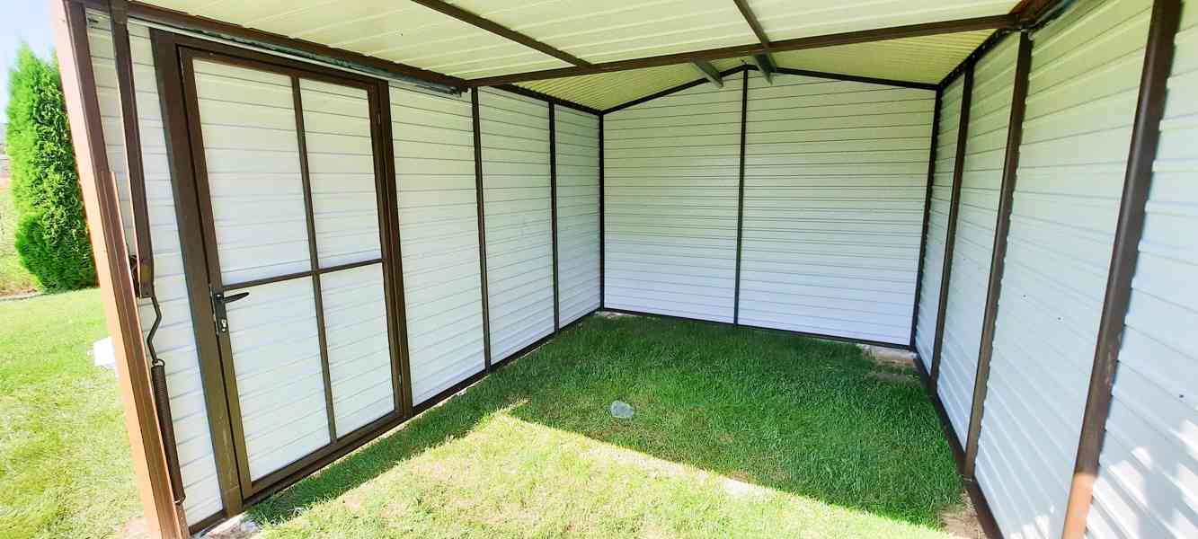 Plechová garáž 3m x 4m, sedlová střecha, vrata + dveře TS227 - foto 6