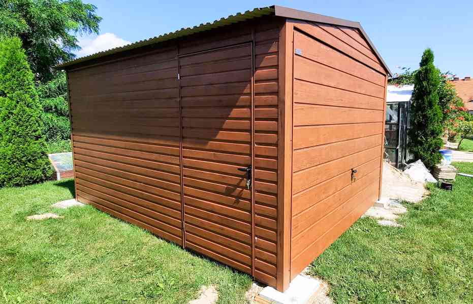 Plechová garáž 3m x 4m, sedlová střecha, vrata + dveře TS227 - foto 3
