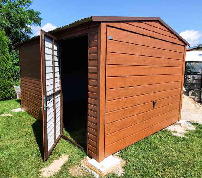 Plechová garáž 3m x 4m, sedlová střecha, vrata + dveře TS227 - foto 2