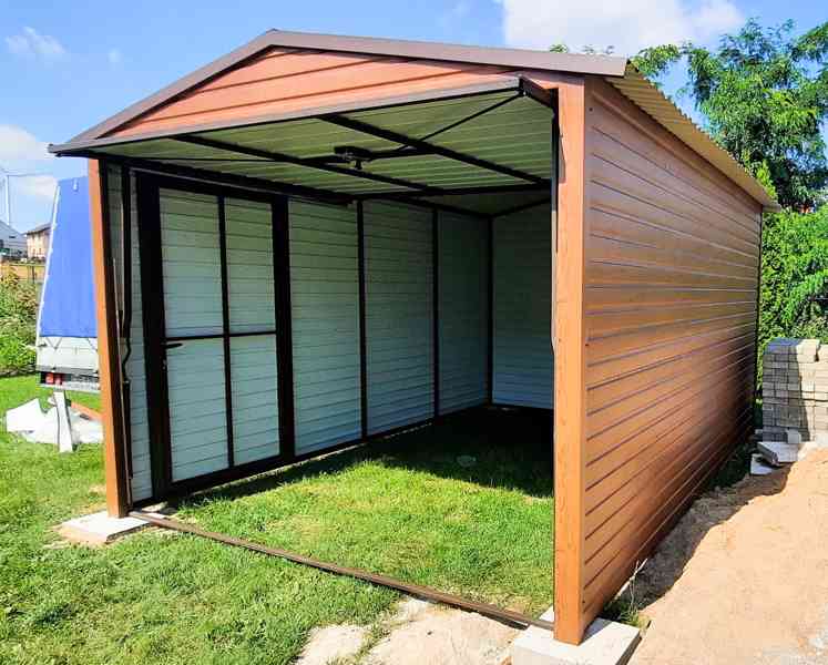Plechová garáž 3m x 4m, sedlová střecha, vrata + dveře TS227 - foto 5