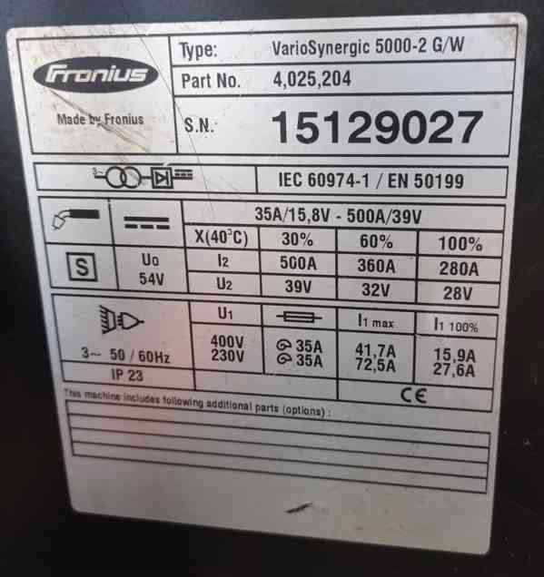 Synergická MIG/MAG svářečka Fronius VarioSynergic 5000 - 2ks - foto 2