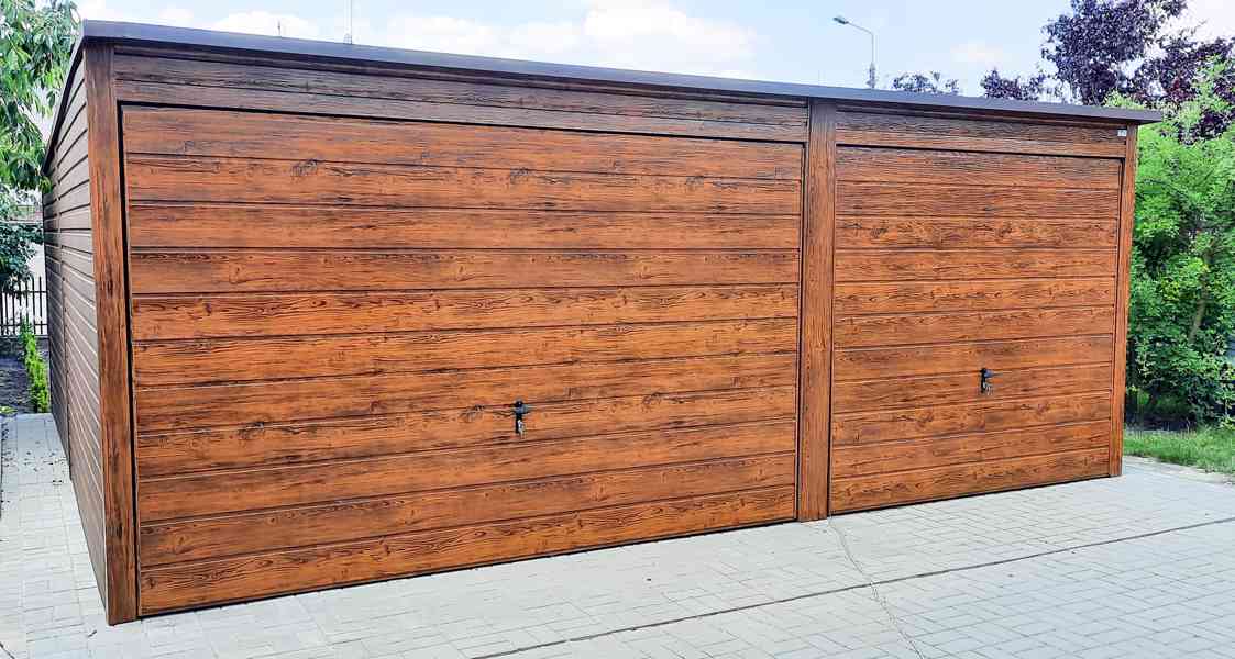 Plechová garáž 6x6m, spád dozadu - 2x výklopná vrata TS276 - foto 3