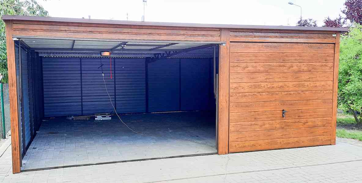 Plechová garáž 6x6m, spád dozadu - 2x výklopná vrata TS276 - foto 4