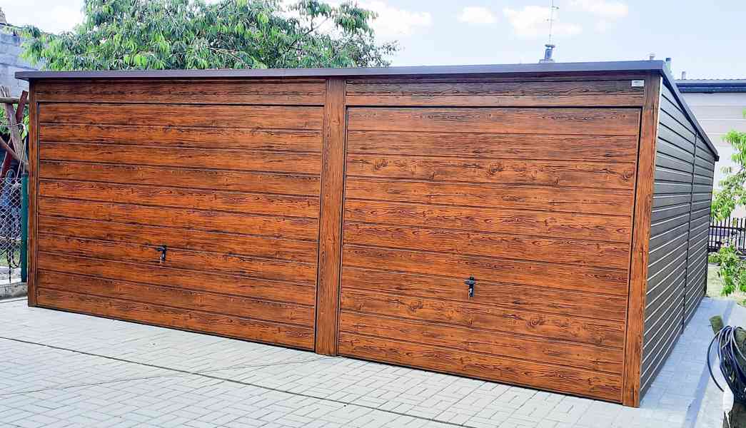 Plechová garáž 6x6m, spád dozadu - 2x výklopná vrata TS276 - foto 2