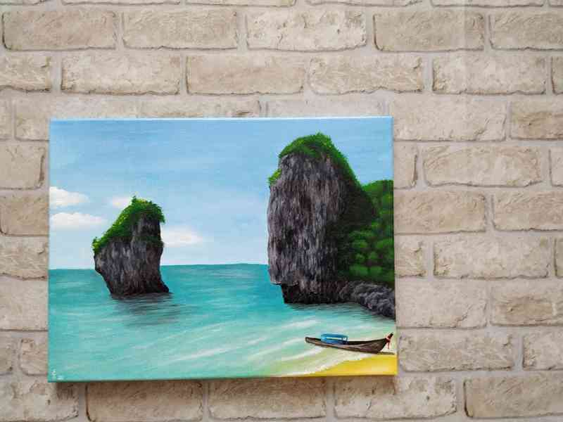 Obraz - akryl - Vietnamské pobřeží s loďkou - foto 3