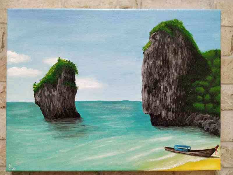 Obraz - akryl - Vietnamské pobřeží s loďkou - foto 1