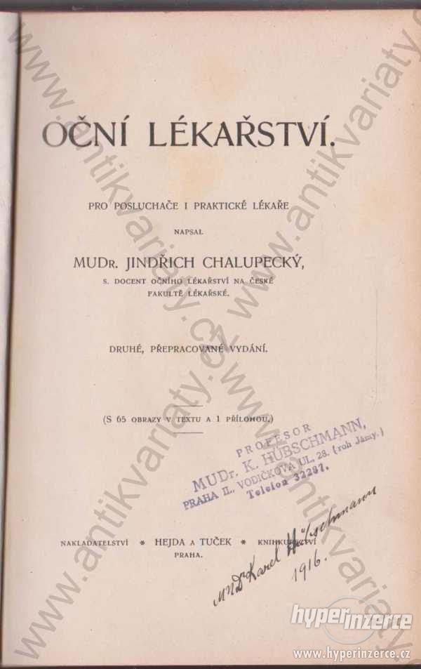 Oční lékařství MUDr. Jindřich Chalupecký cca 1916 - foto 1