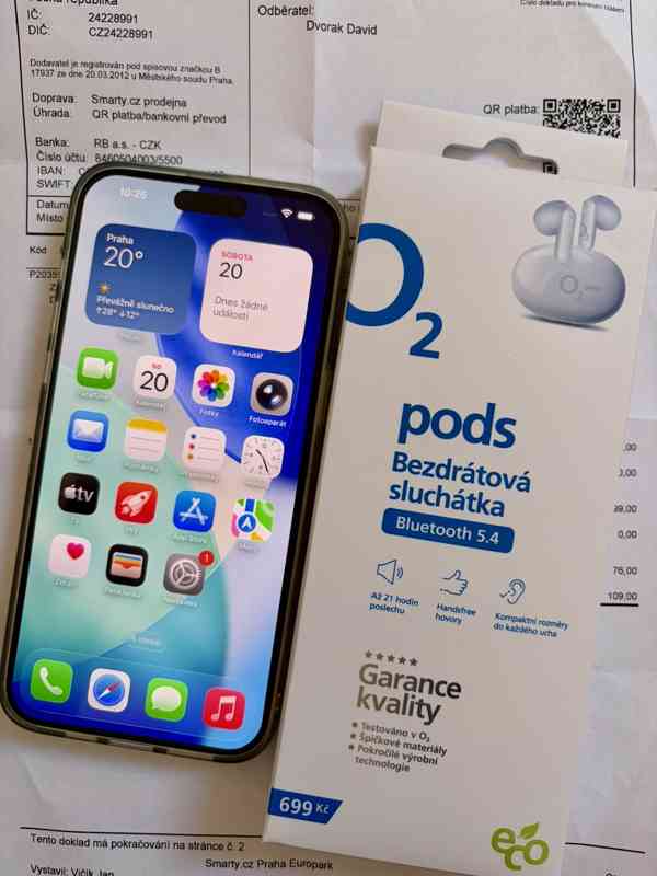 Apple iPhone 15 Pro Max v záruce, O2 pods - foto 7