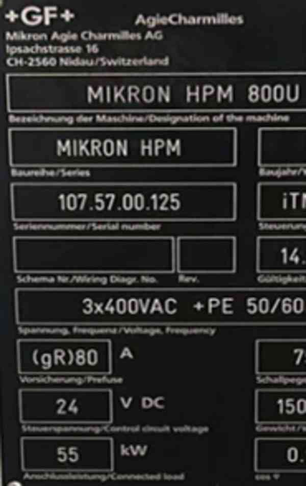 MIKRON HPM 800U HD, rok 2015, 5-osé CNC obráběcí centrum - foto 2